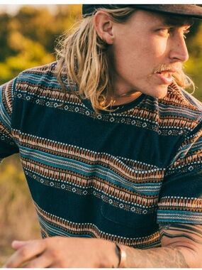 HOWLER BROTHERS Terry T-Shirt Kuti Bone Blue Aztec Fair Isle Beach Tribal Size L